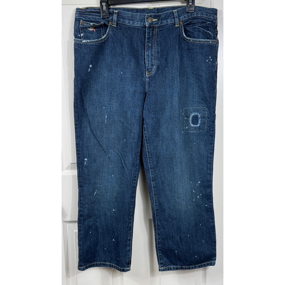 American Living 14 Denim Jeans Cropped‎ Patchwork Distressed Paint Splattered